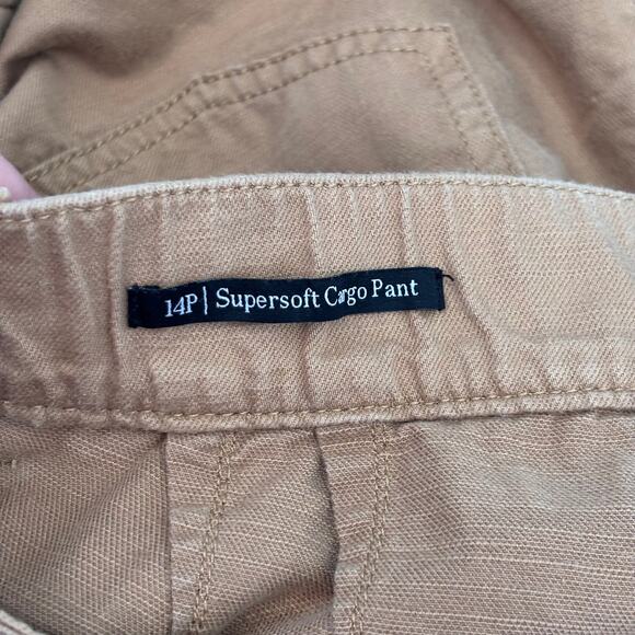 Talbots Cargo Pant 14P Khaki Linen Capri Super Soft Utility Wide Leg Baggy Crop - Picture 10 of 11